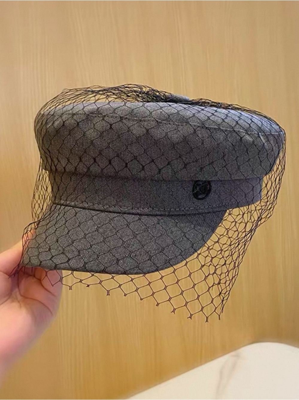 Gray Veiled Baker Boy Cap NWT